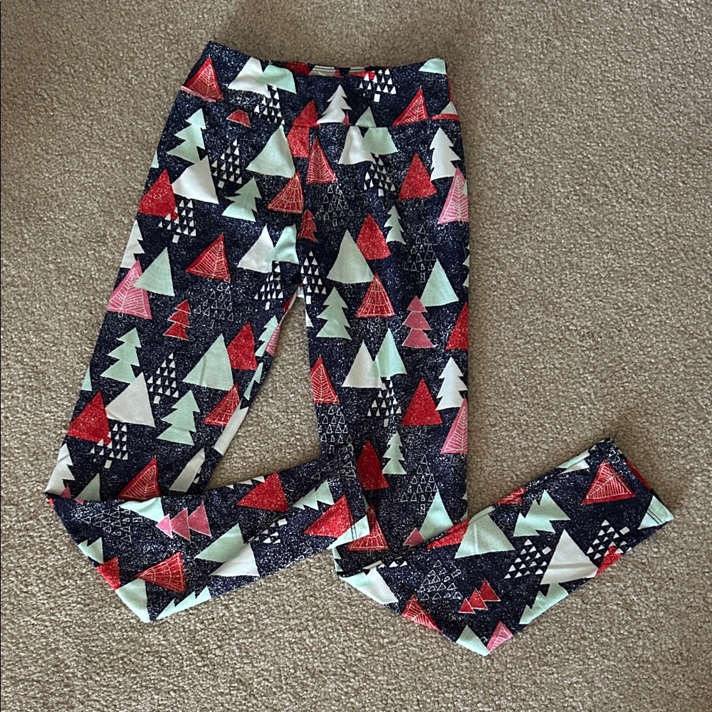 LuLaRoe Kids Leggings with Red and Green Tree Design